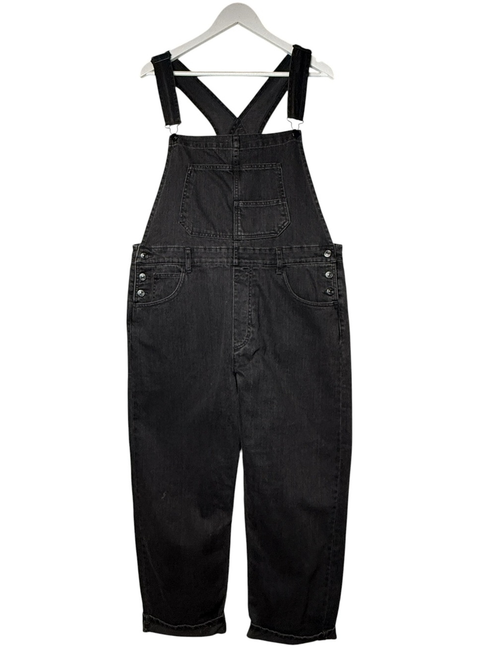 Free People X We The Free ZIGGY Overalls Mineral Black Bib Denim SZ XL Full Leng - Picture 3 of 13